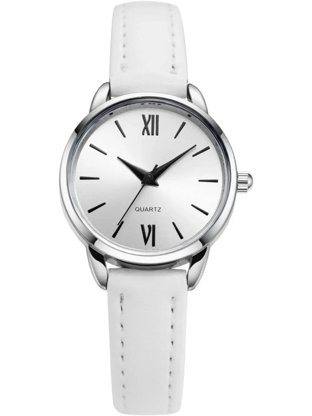 Women's White Analog Quartz Leather Strap Solid Round Minimalist Wrist Watch